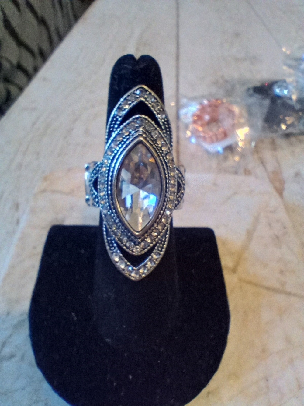 paparazzi Silver-Tone Marquise Clear Crystal Statement Ring